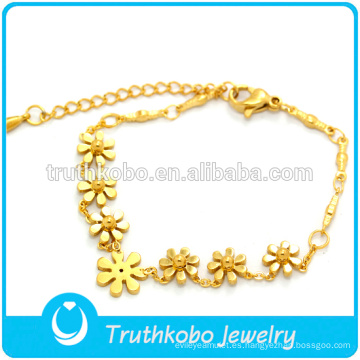 Indian Gold Chain Designs 18k oro elástico 316L pulseras de moda de acero inoxidable 2014 con flores lindas de la serie